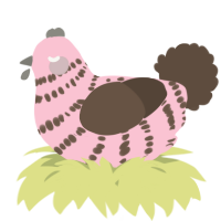A rose and bark chicken with a bar pattern