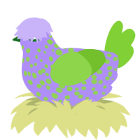 Xenoglorb, a lilac and grass chicken with a speckle pattern