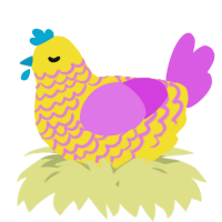 A yellow and orchid chicken with a lace pattern