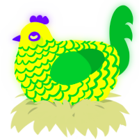A lime and viridian chicken with a lace pattern
