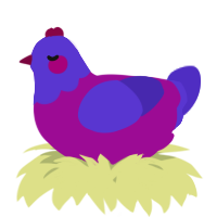 A plum and indigo chicken with a head pattern