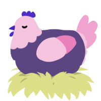 A overcast and pink chicken with a head pattern