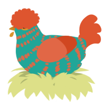 A turquoise and vermilion chicken with a bar pattern