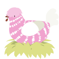 A pink and white chicken with a bar pattern