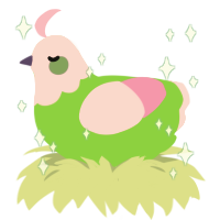 Strawberry, a grass and pink chicken with a head pattern