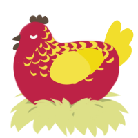 A crimson and yellow chicken with a half-lace pattern
