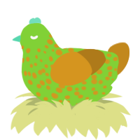 A grass and ochre chicken with a speckle pattern