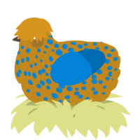 A ochre and sapphire chicken with a speckle pattern