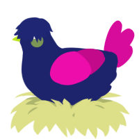 A navy and fuchsia chicken
