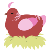 A red and pink chicken with a neck-band pattern