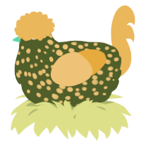 A olive and honey chicken with a speckle pattern