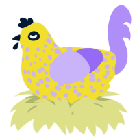 A yellow and lilac chicken with a speckle pattern