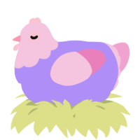 A lilac and pink chicken with a head pattern