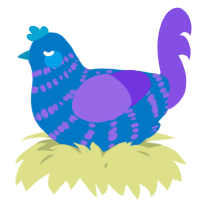 A sapphire and blurple chicken with a bar pattern