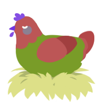 A chartreuse and red chicken with a head pattern