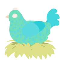 A mint and aqua chicken with a speckle pattern