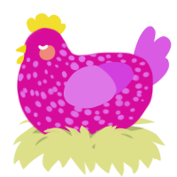 A fuchsia and orchid chicken with a speckle pattern