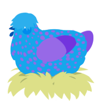 A sky and blurple chicken with a speckle pattern