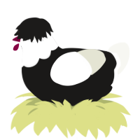 A sable and white chicken with a head pattern
