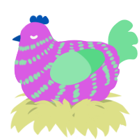 A orchid and spring chicken with a bar pattern
