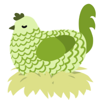 A apple and chartreuse chicken with a lace pattern