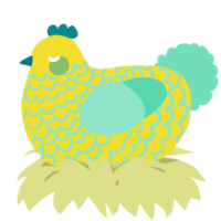A yellow and mint chicken with a lace pattern