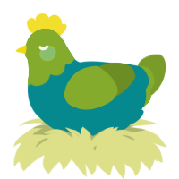 A teal and chartreuse chicken with a head pattern