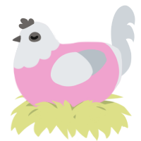 A pink and mist chicken with a head pattern
