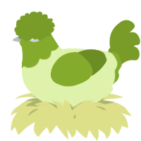 A apple and chartreuse chicken with a head pattern