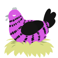 A orchid and black chicken with a bar pattern
