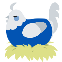 A ultramarine and mist chicken with a head pattern
