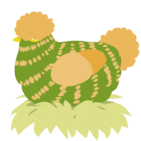 A chartreuse and honey chicken with a bar pattern