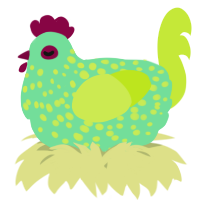 A spring and lime chicken with a speckle pattern