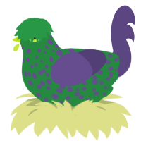 A viridian and overcast chicken with a speckle pattern