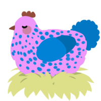 A lavender and sapphire chicken with a speckle pattern