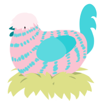 A rose and aqua chicken with a bar pattern