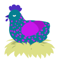 A sea and amethyst chicken with a speckle pattern