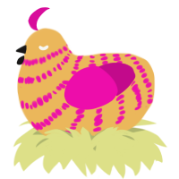 A honey and fuchsia chicken with a bar pattern