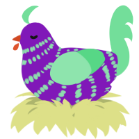 A violet and spring chicken with a bar pattern