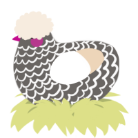 A grey and cream chicken with a lace pattern