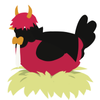 A crimson and black chicken with a head pattern