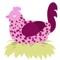 A pink and wine chicken with a speckle pattern