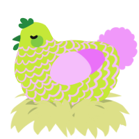 A lime and lavender chicken with a lace pattern