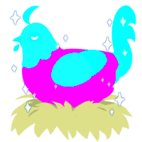 Haunted, a plum and mint chicken with a head pattern