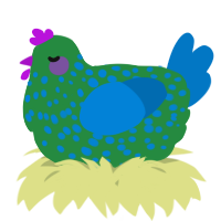 A viridian and sapphire chicken with a speckle pattern
