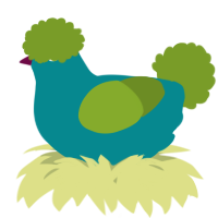 A teal and chartreuse chicken