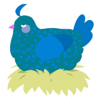 A sea and sapphire chicken with a speckle pattern