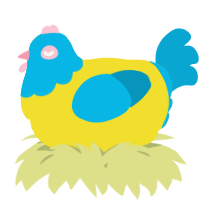 A yellow and cerulean chicken with a head pattern