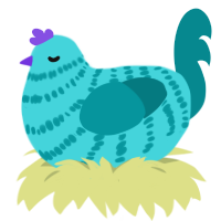 A aqua and teal chicken with a bar pattern
