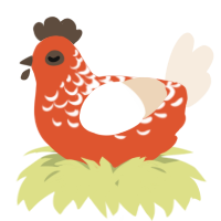 A vermilion and cream chicken with a half-lace pattern